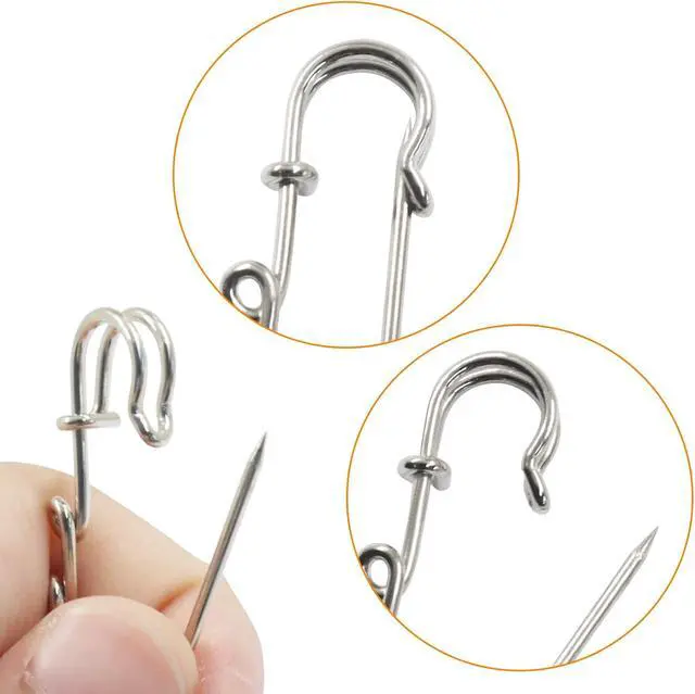 Alt view image 4 of 5 - 20 Pcs Heavy Duty Safety Pins, 2 Inch Silver | Metal, Decorative Brooch Clasp, 3 Loops, For DIY Crafts Jewelry Making