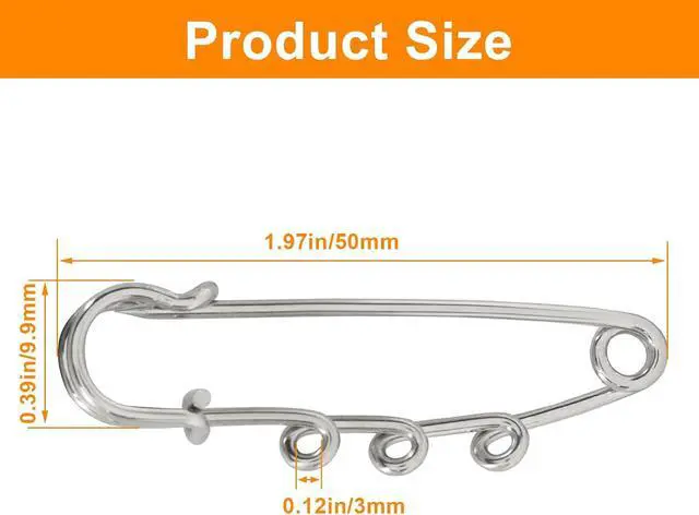 Alt view image 3 of 5 - 20 Pcs Heavy Duty Safety Pins, 2 Inch Silver | Metal, Decorative Brooch Clasp, 3 Loops, For DIY Crafts Jewelry Making