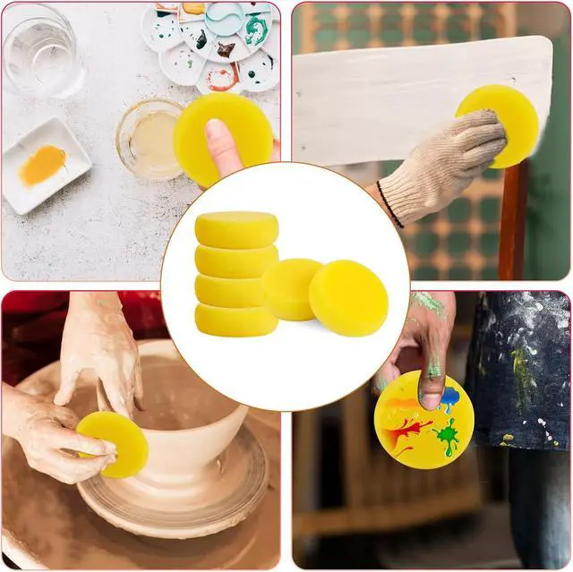 Alt view image 4 of 7 - 6 Pcs Pottery Sponges, Round Painting Sponge 3inch Yellow Artist Sponges Craft Clay Sponge Watercolor Sponges for Face Painting Pottery Ceramics Art Crafts