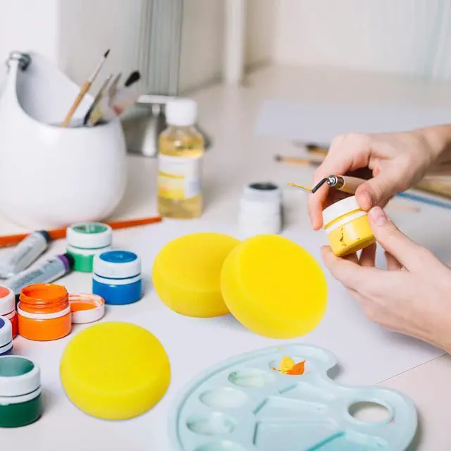 Alt view image 7 of 7 - 6 Pcs Pottery Sponges, Round Painting Sponge 3inch Yellow Artist Sponges Craft Clay Sponge Watercolor Sponges for Face Painting Pottery Ceramics Art Crafts