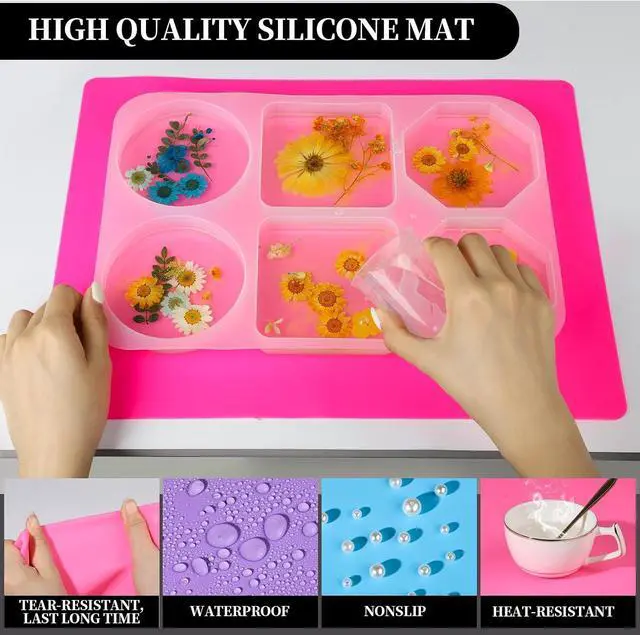 Alt view image 3 of 7 - LEOBRO Silicone Mat for Resin Molds, 3 PCS Silicone Mats for Epoxy Resin, UV Resin, Play Dough Mat, Clay Mat, Nonstick Silicone Sheets Pads for DIY Arts and Crafts, Pink & Purple & Blue, 15.7x 11.7