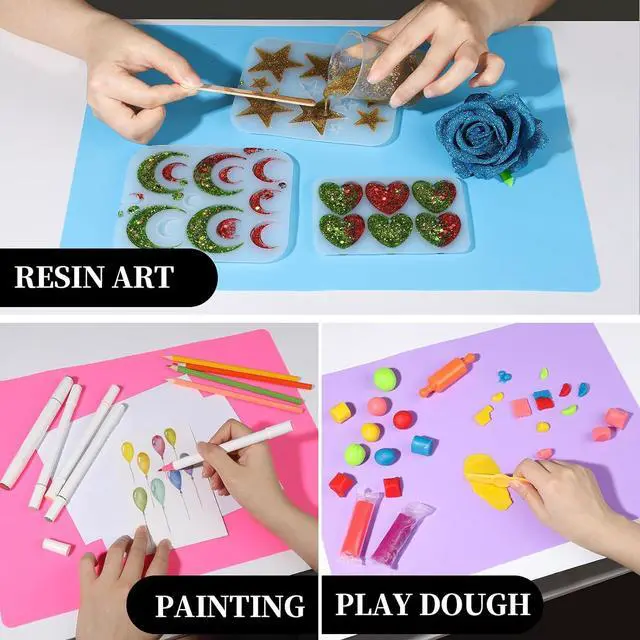 Alt view image 6 of 7 - LEOBRO Silicone Mat for Resin Molds, 3 PCS Silicone Mats for Epoxy Resin, UV Resin, Play Dough Mat, Clay Mat, Nonstick Silicone Sheets Pads for DIY Arts and Crafts, Pink & Purple & Blue, 15.7x 11.7