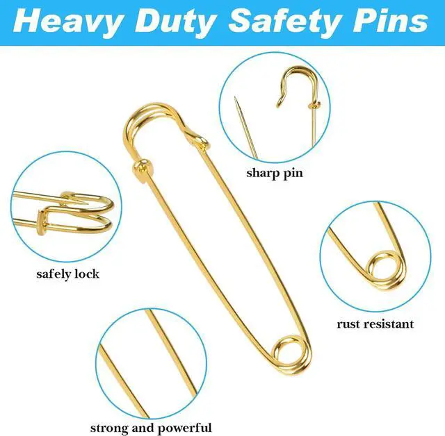 Alt view image 3 of 7 - 12Pcs Extra Large Safety Pins Heavy Duty 4" Stainless Steel Crafting Big Safety Pins for Clothes Giant Safety Pin for Clothing Quilting Blankets Upholstery Laundry and Craft (4Gold/4Black/4Silvery)