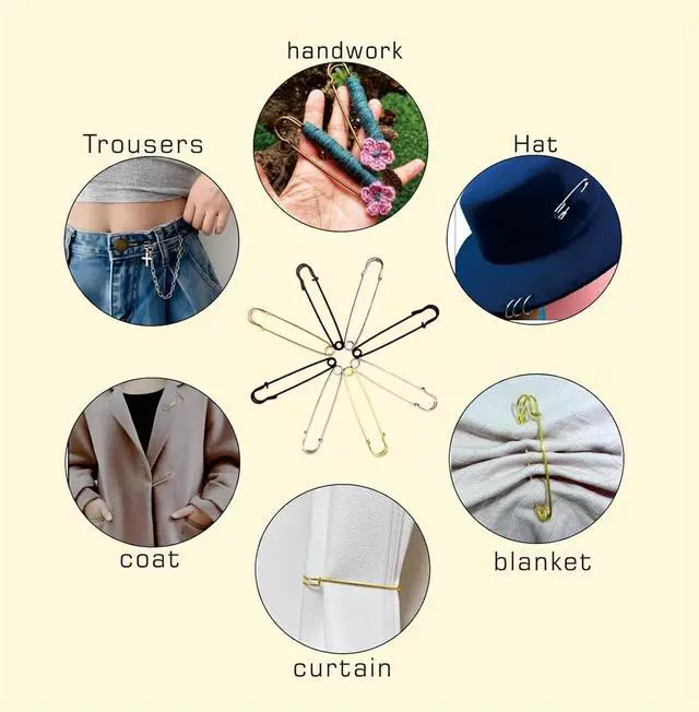 Alt view image 6 of 7 - 12Pcs Extra Large Safety Pins Heavy Duty 4" Stainless Steel Crafting Big Safety Pins for Clothes Giant Safety Pin for Clothing Quilting Blankets Upholstery Laundry and Craft (4Gold/4Black/4Silvery)