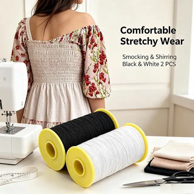 Alt view image 4 of 7 - Milcraft (2 Rolls) White AND Black Elastic Thread 547 Yard Package 0.5mm Thickness