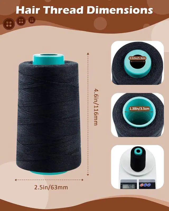 Alt view image 2 of 6 - FIVEIZERO 900yd Black Sew in Hair Extension Thread and 30pcs T/C/J/I Needle | 1Roll Hair Thread;4-ply polyester weaving thread;Hair Weave Threads for Hair Extensions,Hand Sewing & Making Wigs DIY