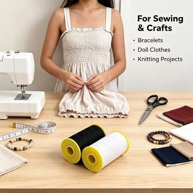 Alt view image 7 of 7 - Milcraft (2 Rolls) White AND Black Elastic Thread 547 Yard Package 0.5mm Thickness