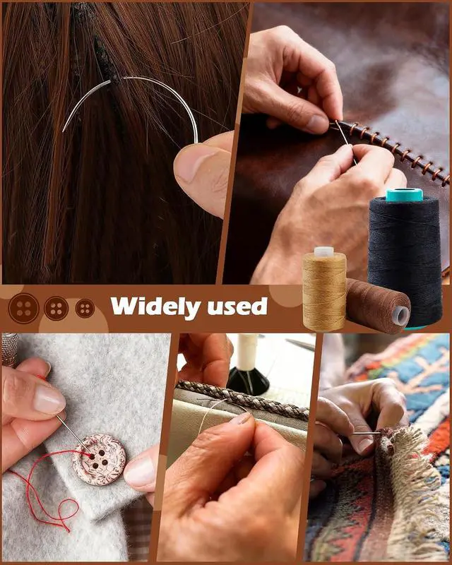 Alt view image 6 of 6 - FIVEIZERO 900yd Black Sew in Hair Extension Thread and 30pcs T/C/J/I Needle | 1Roll Hair Thread;4-ply polyester weaving thread;Hair Weave Threads for Hair Extensions,Hand Sewing & Making Wigs DIY