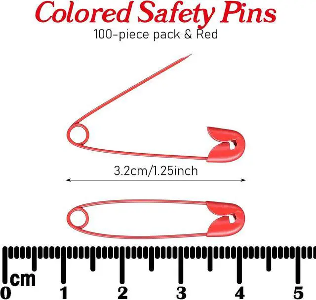 Alt view image 2 of 7 - Red Safety Pins, 100 Pcs 30mm/1.2 Inch Heavy Duty Quilting Pins Metal Sewing Pin for DIY Crafts, Jewelry Making, Clothing