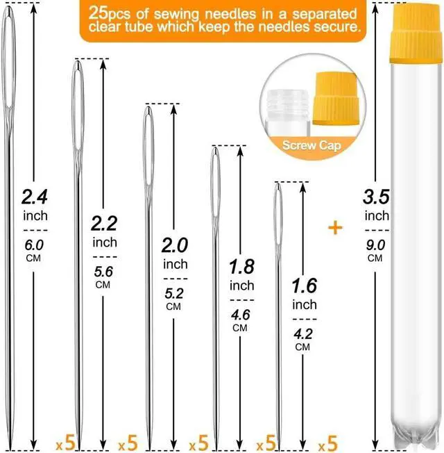 Alt view image 2 of 7 - Premium Large Eye, Large Gauge Needles for Hand Sewing - Assorted Sizes, Including Embroidery - 25/50 PCs with 2 Threaders