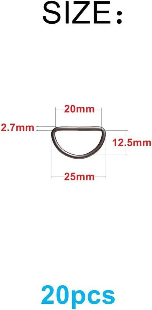 Alt view image 2 of 7 - 20pcs 3/4"(20mm) D Rings Welded Strong Metal Black Semi-Circular D Ring for Pet Collars Hardware Bags Ring Buckle Strap Hand DIY Sewing Accessories