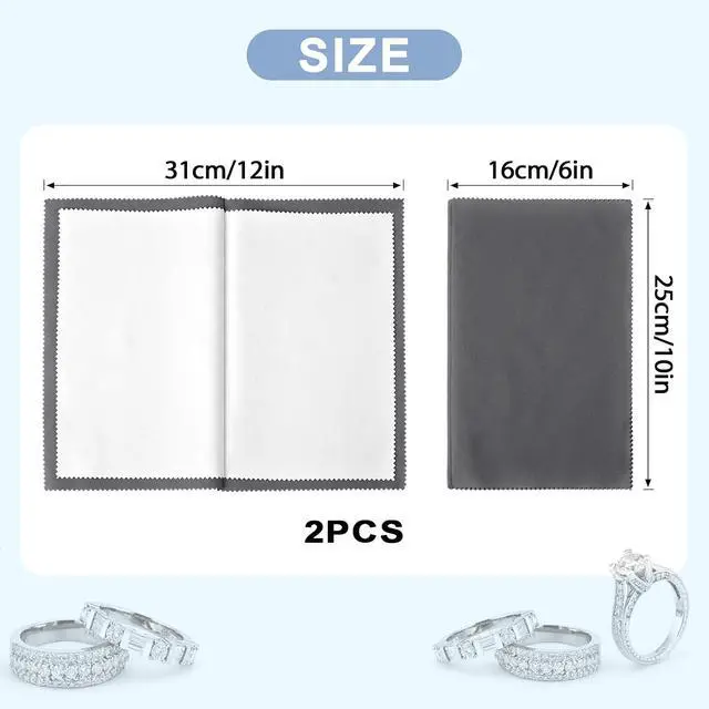 Alt view image 2 of 7 - SEVENWELL Silver Polishing Cloth, 2PCS Large Jewelry Cleaning Cloths | Dual-Layer Cleaning, Large 10" × 12", Reusable, Removes Tarnish, Restores Shine, For Sterling Silver, Gold & Platinum