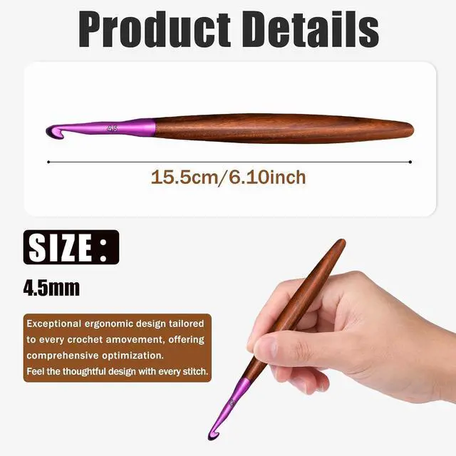 Alt view image 2 of 7 - Giwrmu Crochet Hooks, 4.5mm Ergonomic Crochet Hooks for Arthritic Hands | Colored Aluminum Crochet Hook with Wooden Handle for Knitted Dolls, Gloves, Sweaters, Blankets - Available in 3mm-7mm