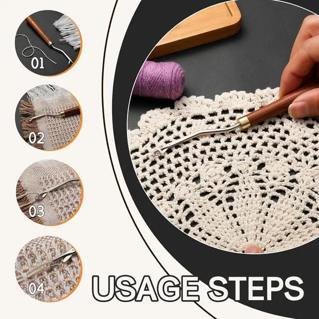 Alt view image 4 of 7 - Giwrmu Latch Hook Tool, Small Bent Latch Hooks, Rug Hook (Type 2) | Wooden Bent Latch Hooks, Crochet Needle for Crochet Rug, Micro Braids, Hair Extension, Carpet Crafts