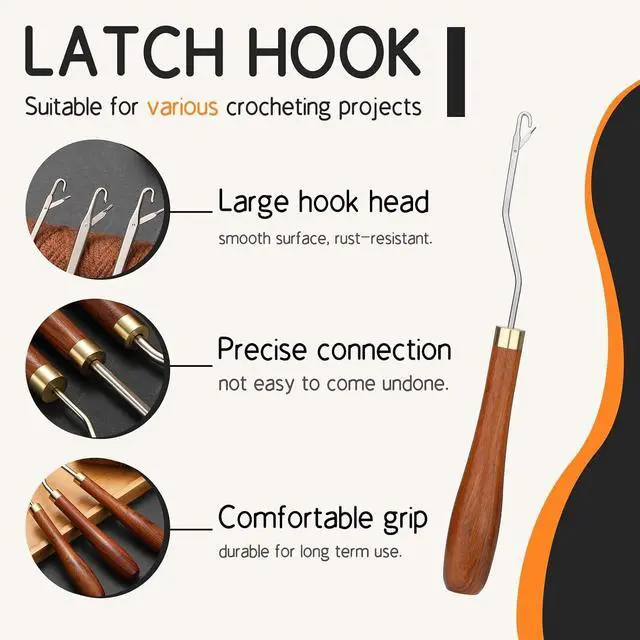 Alt view image 3 of 7 - Giwrmu Latch Hook Tool, Small Bent Latch Hooks, Rug Hook (Type 2) | Wooden Bent Latch Hooks, Crochet Needle for Crochet Rug, Micro Braids, Hair Extension, Carpet Crafts