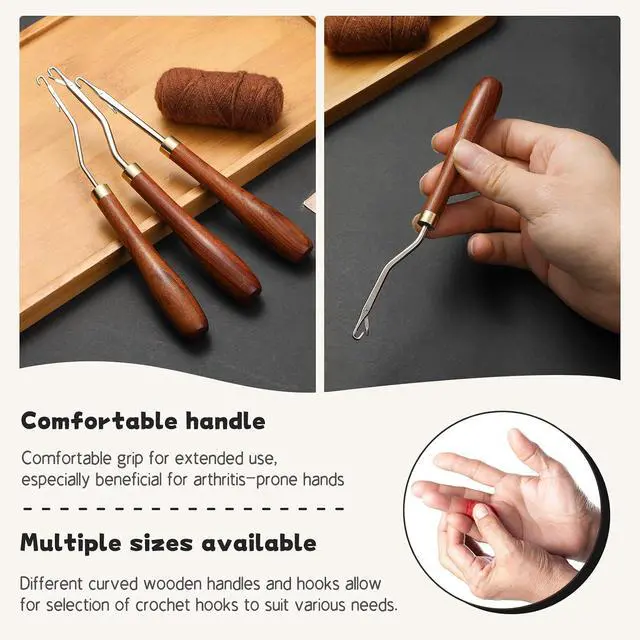 Alt view image 6 of 7 - Giwrmu Latch Hook Tool, Small Bent Latch Hooks, Rug Hook (Type 2) | Wooden Bent Latch Hooks, Crochet Needle for Crochet Rug, Micro Braids, Hair Extension, Carpet Crafts