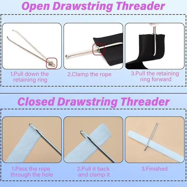 Alt view image 4 of 6 - 4 Pcs Bodkin Drawstring Threaders,Metal Drawstring Threader Tweezers Easy Quick Insert Drawstring DIY Rope Threader Clip Bodkin Sewing Tool for Sweatpants,Hoodies,Swim Trunks