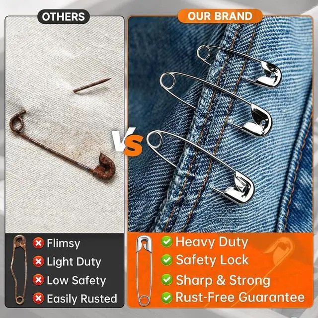 Alt view image 3 of 7 - 190 Pcs Safety Pins for Clothes Assorted Sizes Heavy Duty Nickel Plated Safety Pins for Sewing, Crafting, Diapers Large & Small Pins for Everyday Use