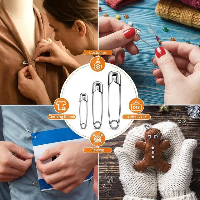 Alt view image 4 of 7 - 190 Pcs Safety Pins for Clothes Assorted Sizes Heavy Duty Nickel Plated Safety Pins for Sewing, Crafting, Diapers Large & Small Pins for Everyday Use