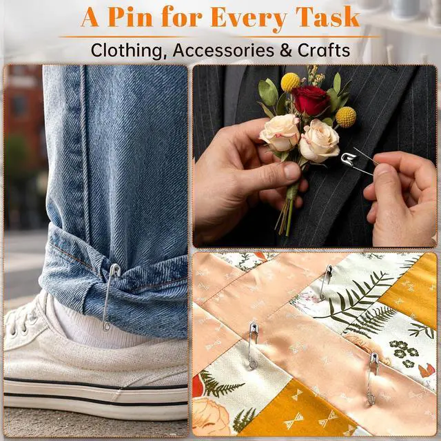 Alt view image 5 of 7 - 190 Pcs Safety Pins for Clothes Assorted Sizes Heavy Duty Nickel Plated Safety Pins for Sewing, Crafting, Diapers Large & Small Pins for Everyday Use