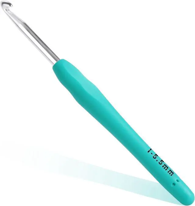 Main image of 5.5mm Crochet Hook, Ergonomic Crochet Hook, Smooth and Extra Long Knitting Needles, with Soft Rubber Ergonomic Handle and Aluminum Tip, Perfect Beginner and Arthritic Crochet Hooks (5.5 mm)