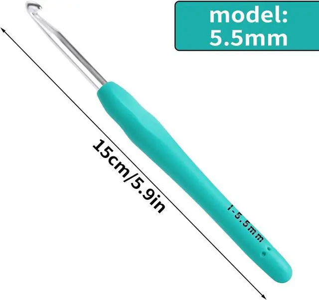 Alt view image 2 of 7 - 5.5mm Crochet Hook, Ergonomic Crochet Hook, Smooth and Extra Long Knitting Needles, with Soft Rubber Ergonomic Handle and Aluminum Tip, Perfect Beginner and Arthritic Crochet Hooks (5.5 mm)