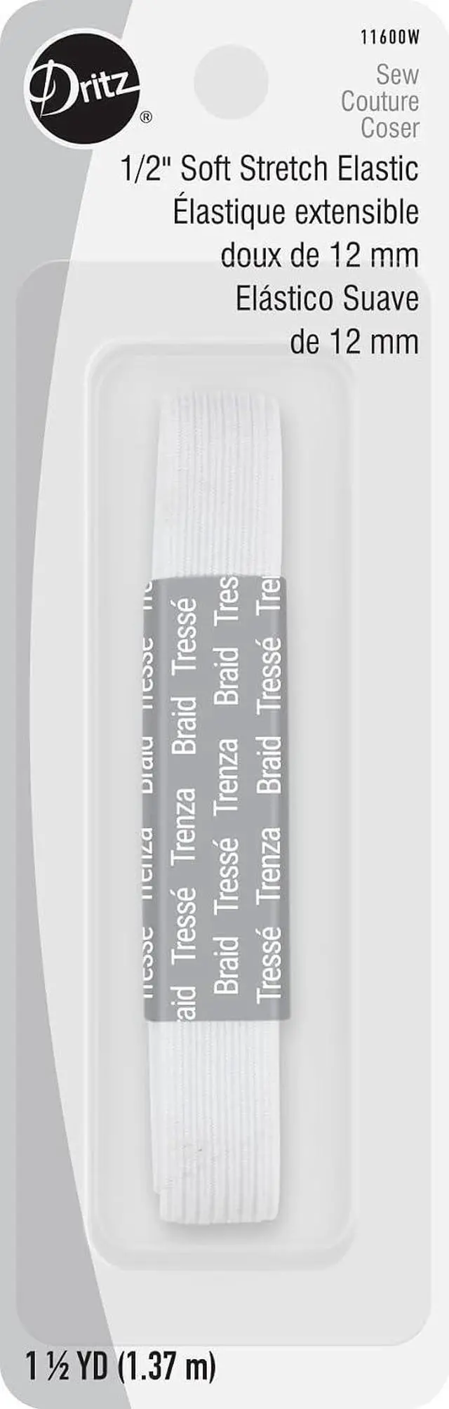 Main image of Dritz, 1/2-Inch x 1-1/2 Yards, White Soft Stretch Elastic