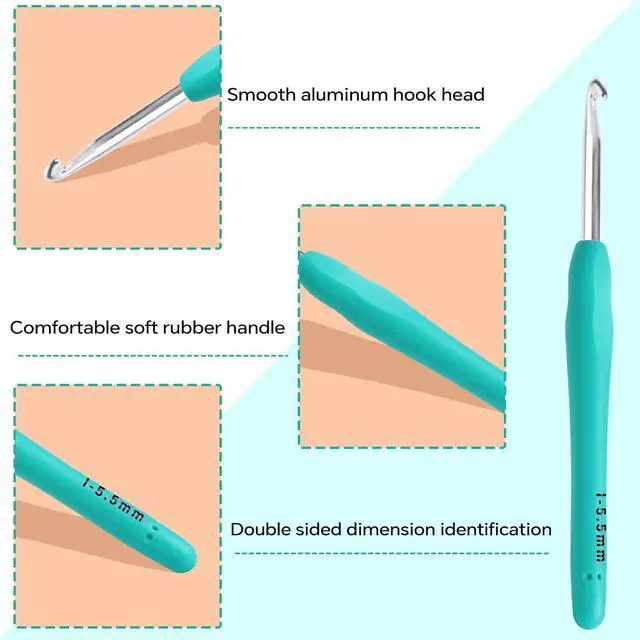 Alt view image 3 of 7 - 5.5mm Crochet Hook, Ergonomic Crochet Hook, Smooth and Extra Long Knitting Needles, with Soft Rubber Ergonomic Handle and Aluminum Tip, Perfect Beginner and Arthritic Crochet Hooks (5.5 mm)