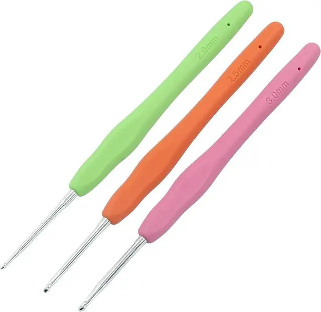 Main image of suiwotin 2mm/2.5mm/3mm Crochet Hook, Aluminum Crochet Hook Set | 3pcs/Set, Rubber Ergonomic Handle, Knitting Needles for Yarn DIY Crafts Projects