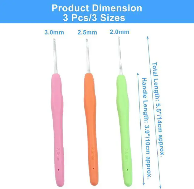 Alt view image 2 of 5 - suiwotin 2mm/2.5mm/3mm Crochet Hook, Aluminum Crochet Hook Set | 3pcs/Set, Rubber Ergonomic Handle, Knitting Needles for Yarn DIY Crafts Projects