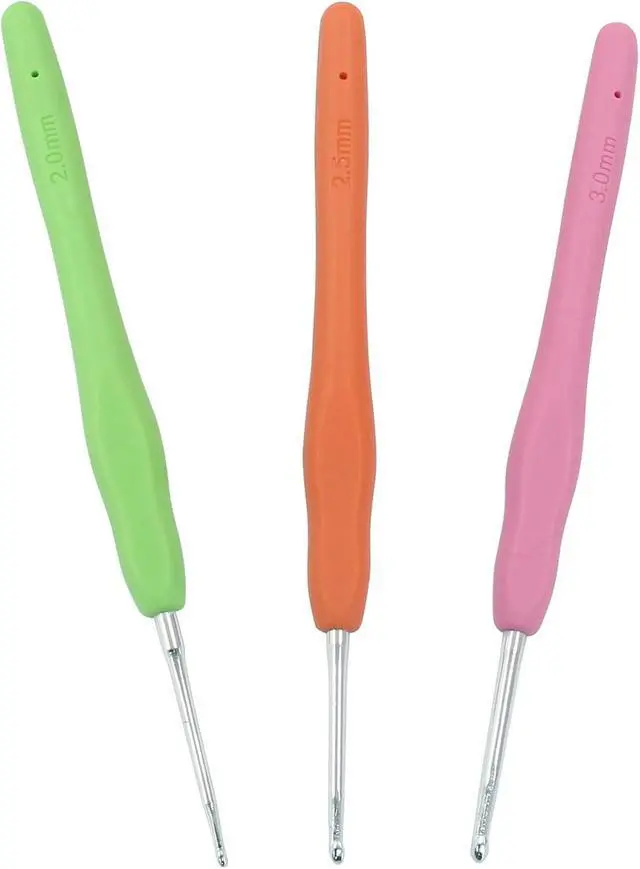 Alt view image 5 of 5 - suiwotin 2mm/2.5mm/3mm Crochet Hook, Aluminum Crochet Hook Set | 3pcs/Set, Rubber Ergonomic Handle, Knitting Needles for Yarn DIY Crafts Projects