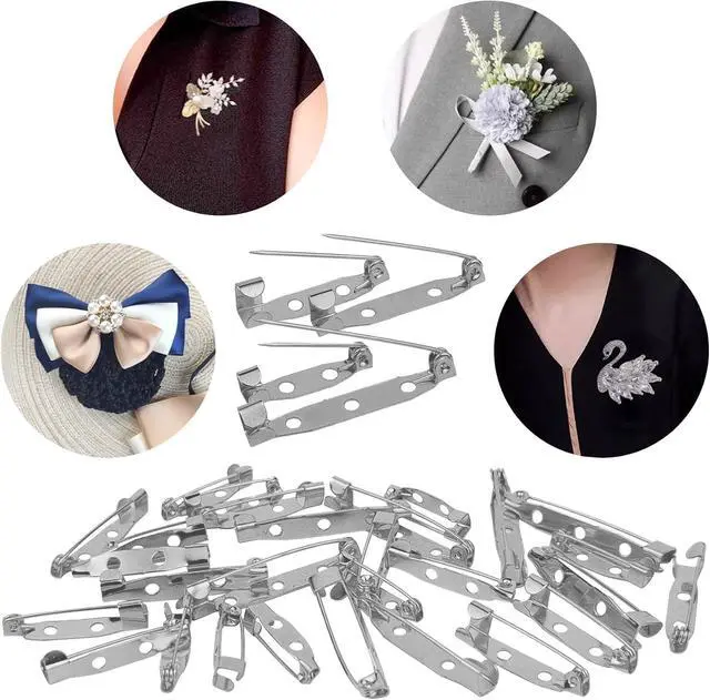 Alt view image 4 of 7 - 30 Pcs Brooch Pins, 4 Sizes Pack, Silver Boutonniere Pins Badge Pin Safety Pin for DIY Craft Badge Name Tag (Silver)