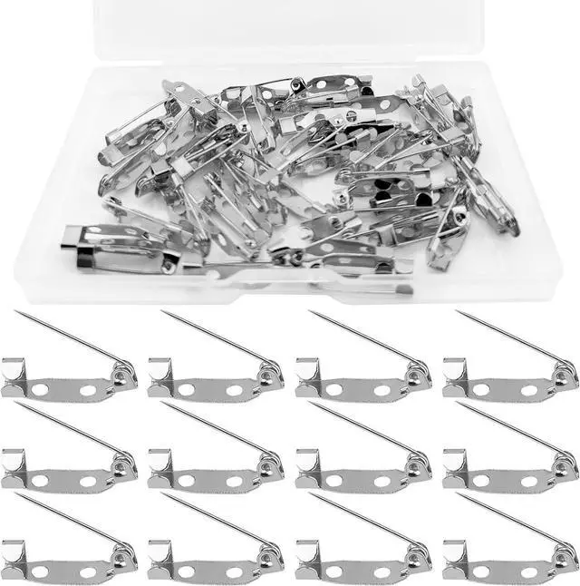 Main image of 50 Pcs Brooch Pins, Safety Pins, Pin Badge Backs with Holes for Jewelry Crafting, Sewing Fabric (20MM, Silver)
