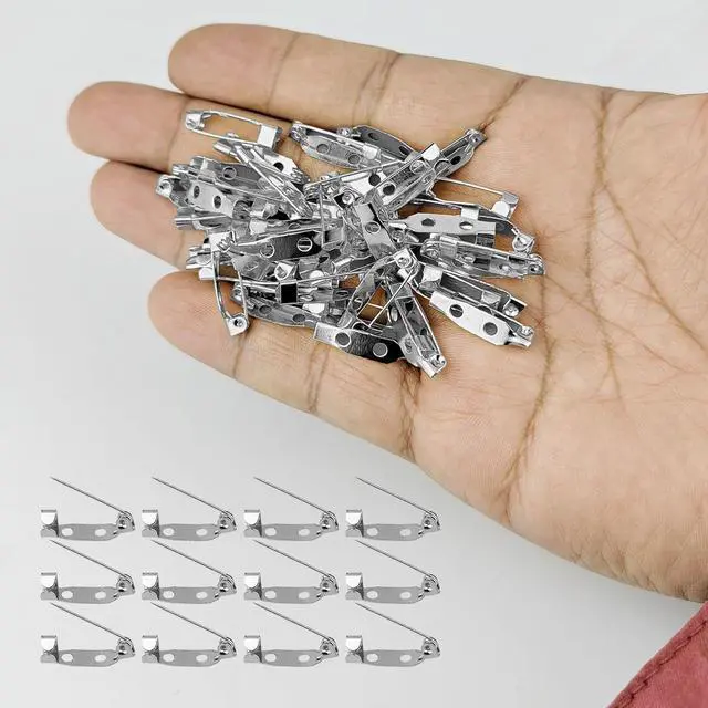 Alt view image 3 of 7 - 50 Pcs Brooch Pins, Safety Pins, Pin Badge Backs with Holes for Jewelry Crafting, Sewing Fabric (20MM, Silver)