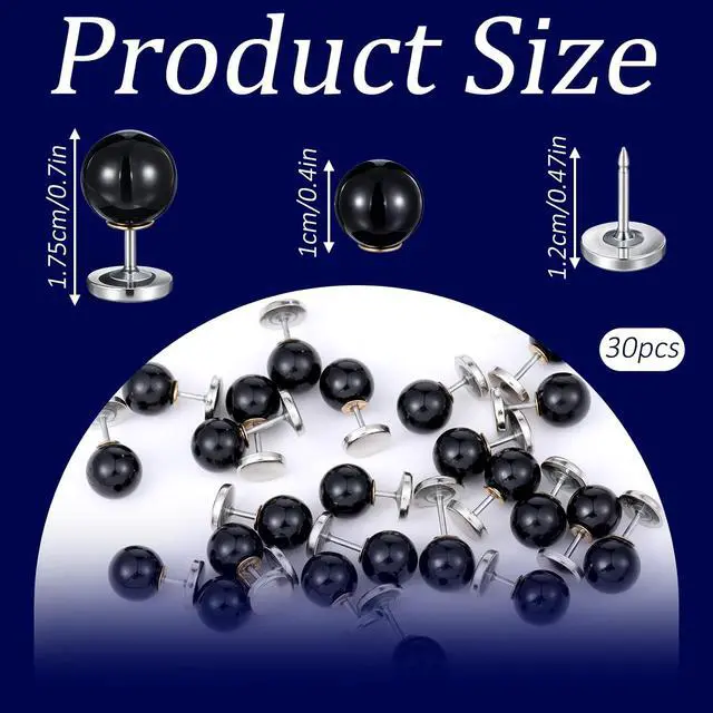 Alt view image 2 of 7 - 30 Sets No Sew Black Pearl Buttons Brooch Pins Pearl Buttons for Clothes, Pearls Rivets No Tools Detachable and Reusable, Black Safety Pins for Dresses, DIY Clothing Accessories Craft Decoration