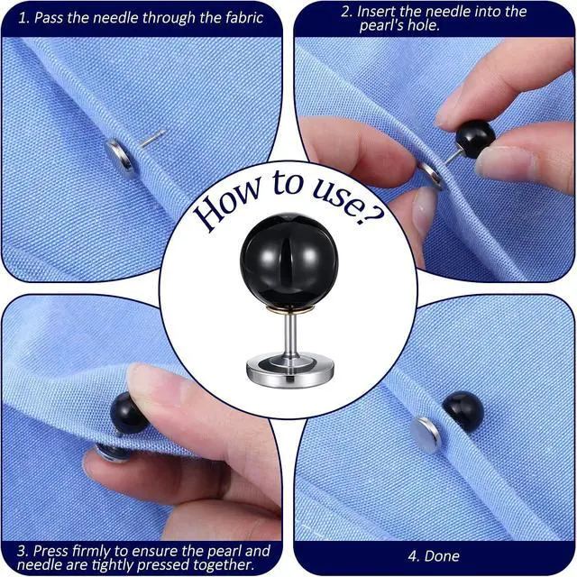 Alt view image 4 of 7 - 30 Sets No Sew Black Pearl Buttons Brooch Pins Pearl Buttons for Clothes, Pearls Rivets No Tools Detachable and Reusable, Black Safety Pins for Dresses, DIY Clothing Accessories Craft Decoration