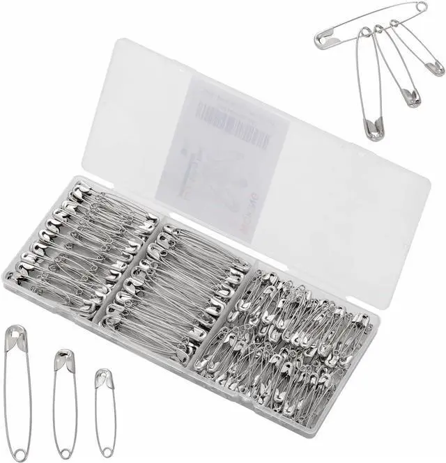 Main image of Safety Pins - 270 Assorted Sizes Bulk Pins - Large Heavy Duty Pins for Clothing, Sewing and Crafts (Silver)