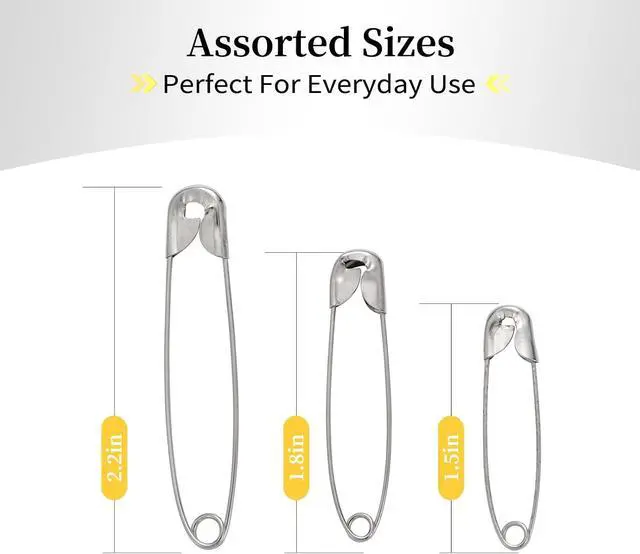Alt view image 2 of 7 - Safety Pins - 270 Assorted Sizes Bulk Pins - Large Heavy Duty Pins for Clothing, Sewing and Crafts (Silver)
