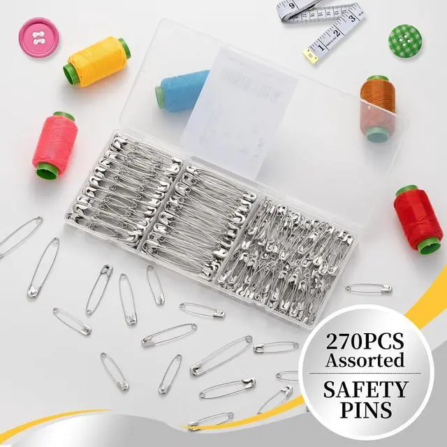 Alt view image 5 of 7 - Safety Pins - 270 Assorted Sizes Bulk Pins - Large Heavy Duty Pins for Clothing, Sewing and Crafts (Silver)