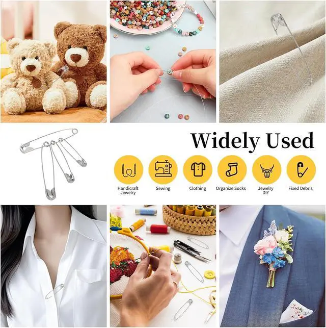 Alt view image 6 of 7 - Safety Pins - 270 Assorted Sizes Bulk Pins - Large Heavy Duty Pins for Clothing, Sewing and Crafts (Silver)