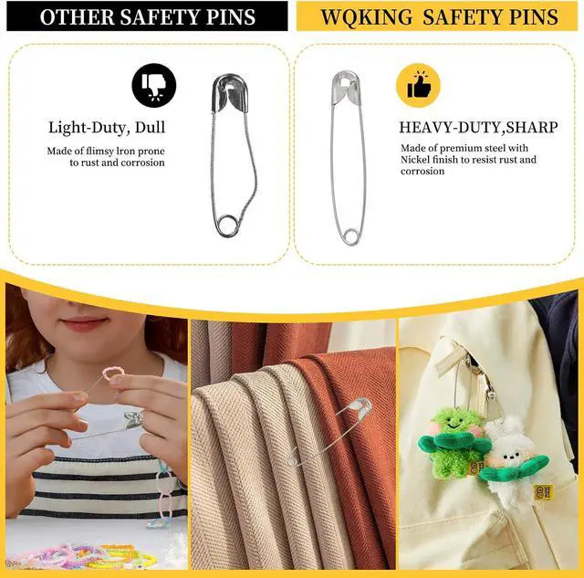 Alt view image 7 of 7 - Safety Pins - 270 Assorted Sizes Bulk Pins - Large Heavy Duty Pins for Clothing, Sewing and Crafts (Silver)