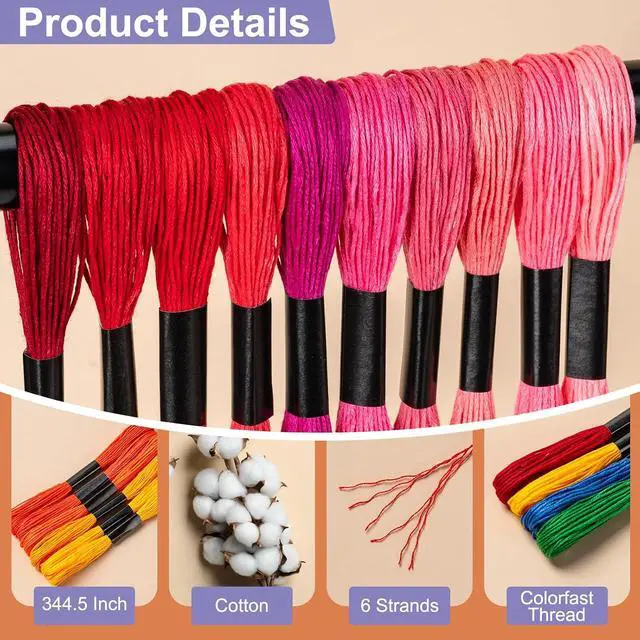 Alt view image 3 of 7 - Amrules Friendship Bracelet String, 60 Pcs Embroidery Floss, Colorful | Including 344.5" Cotton Cross Stitch Thread, Hand Embroidery Thread for DIY Sewing and Embroidery Crafts Making with Tools