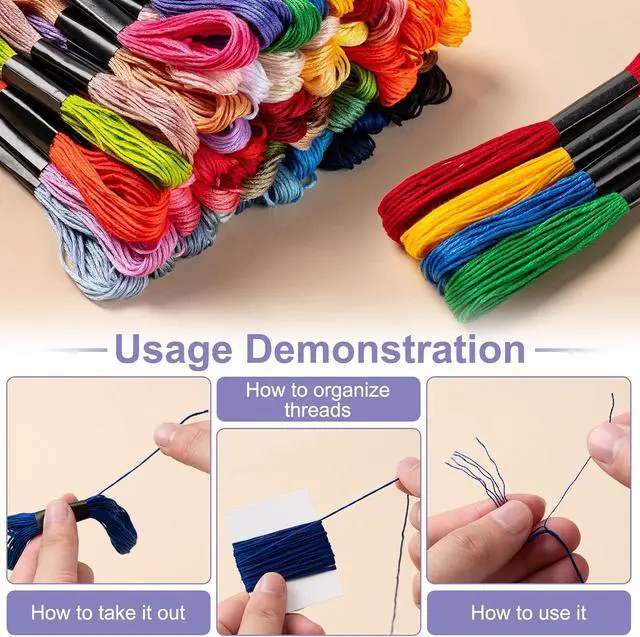 Alt view image 4 of 7 - Amrules Friendship Bracelet String, 60 Pcs Embroidery Floss, Colorful | Including 344.5" Cotton Cross Stitch Thread, Hand Embroidery Thread for DIY Sewing and Embroidery Crafts Making with Tools