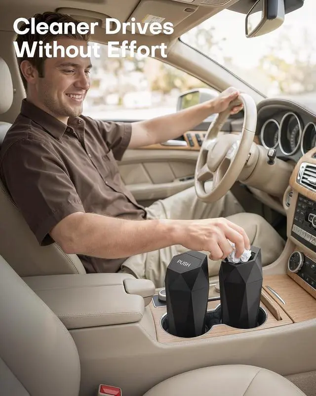 Alt view image 2 of 7 - HOTOR Car Trash Can with Lid, Leakproof, Black, 1 Pack | Car Accessories for Interior, Garbage Can with 15 Attached Trash Bags, Multipurpose Organizer and Storage for Home & Office