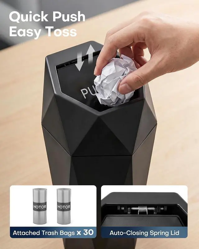 Alt view image 3 of 7 - HOTOR Car Trash Can with Lid, Leakproof, Black, 1 Pack | Car Accessories for Interior, Garbage Can with 15 Attached Trash Bags, Multipurpose Organizer and Storage for Home & Office