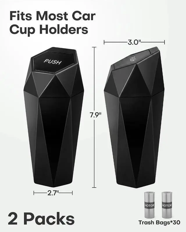Alt view image 4 of 7 - HOTOR Car Trash Can with Lid, Leakproof, Black, 1 Pack | Car Accessories for Interior, Garbage Can with 15 Attached Trash Bags, Multipurpose Organizer and Storage for Home & Office