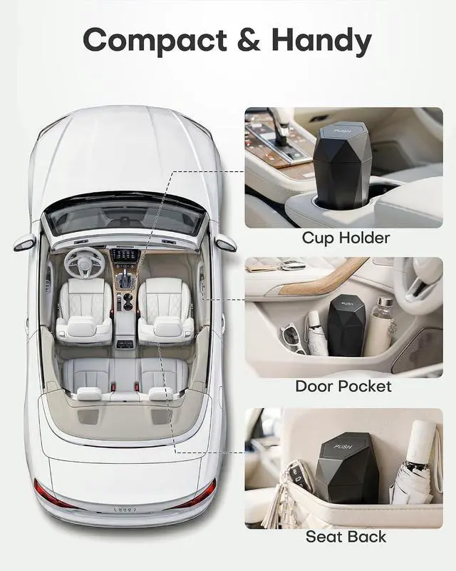 Alt view image 7 of 7 - HOTOR Car Trash Can with Lid, Leakproof, Black, 1 Pack | Car Accessories for Interior, Garbage Can with 15 Attached Trash Bags, Multipurpose Organizer and Storage for Home & Office