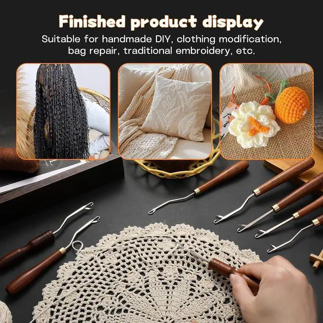 Alt view image 7 of 7 - Giwrmu Latch Hook Tool, Small Bent Latch Hooks, Rug Hook (Type 2) | Wooden Bent Latch Hooks, Crochet Needle for Crochet Rug, Micro Braids, Hair Extension, Carpet Crafts