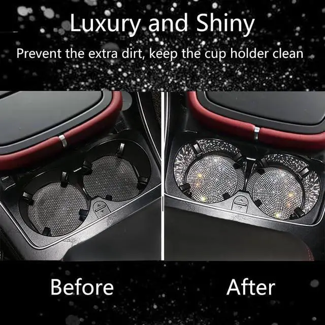Alt view image 6 of 7 - NBTEPEM 2pcs Bling Car Cup Holder Coaster, 2.75 inch Anti-Slip Shockproof Universal Fashion Coasters Insert Crystal Rhinestone Automotive Interior Accessories for Women (2 pcs, Silver)