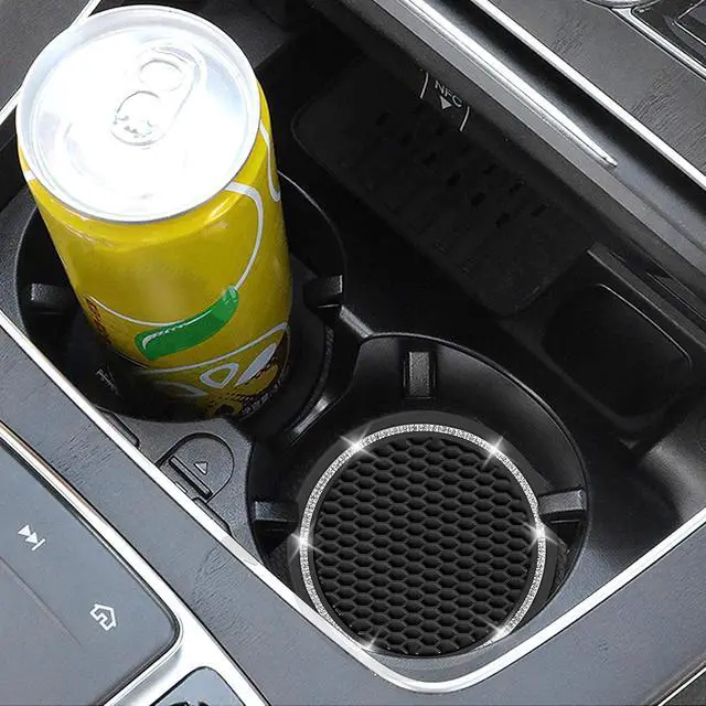 Alt view image 3 of 7 - Car Coasters, 4 Pack Universal Vehicle Bling Car Coaster, COCASES Crystal Rhinestone Coaster for Cup Holders, Car Interior Accessories 2.75'' Silicone Anti Slip Car Coasters for Women (Black)